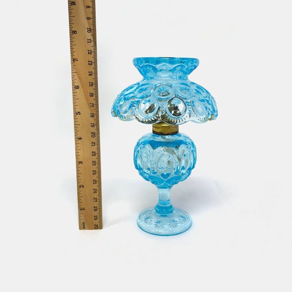 L.G. Wright Moon And Stars Blue Glass Mini Oil Lamp - Picture 2 of 3